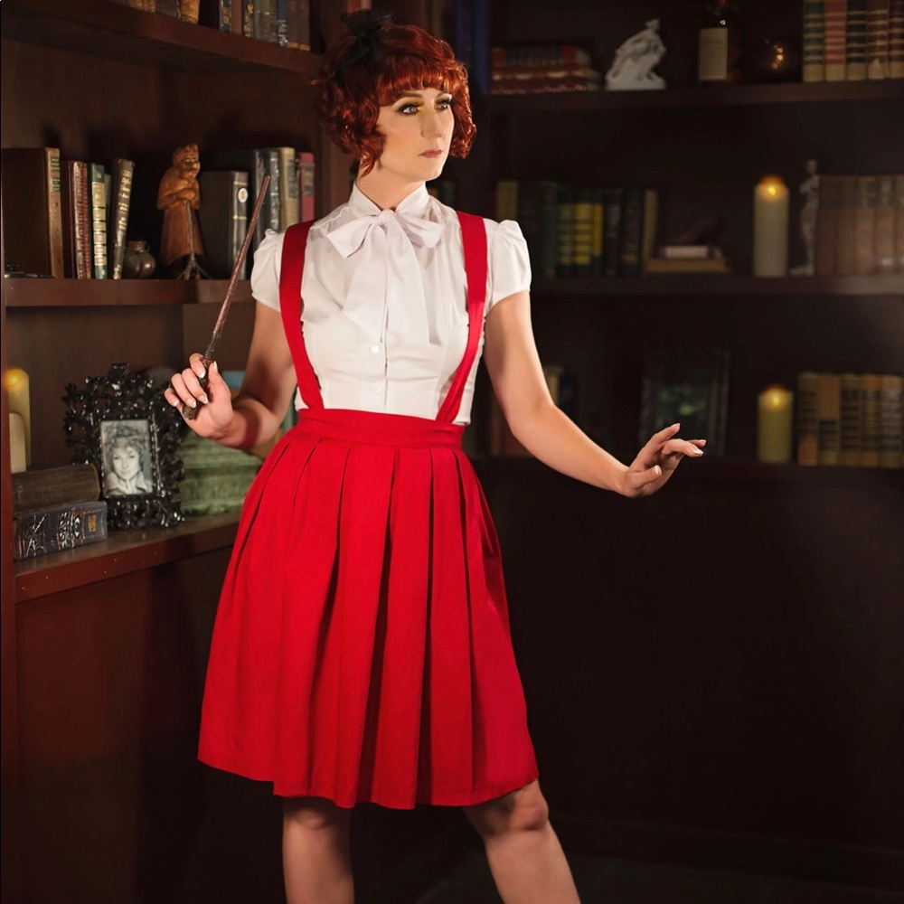 Pinup Girl Clothing Joanne Jumper Skirt L Red Suspender Skirt Retro NEW